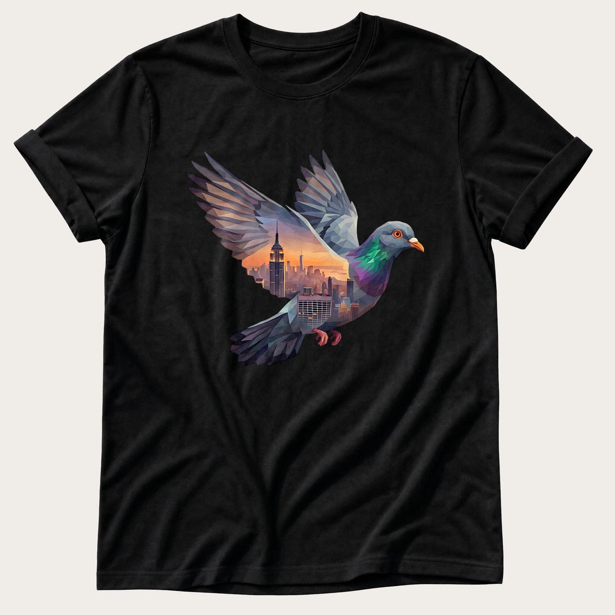 Pigeon Skyline — Black Comfort Colors tee