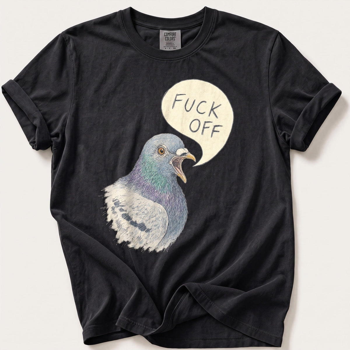 Pigeon With Opinions — Black Comfort Colors tee