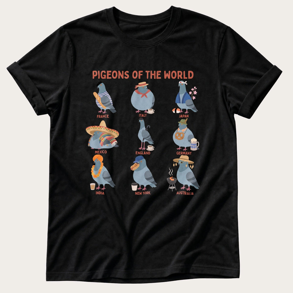 Pigeons Of The World — Black Comfort Colors tee
