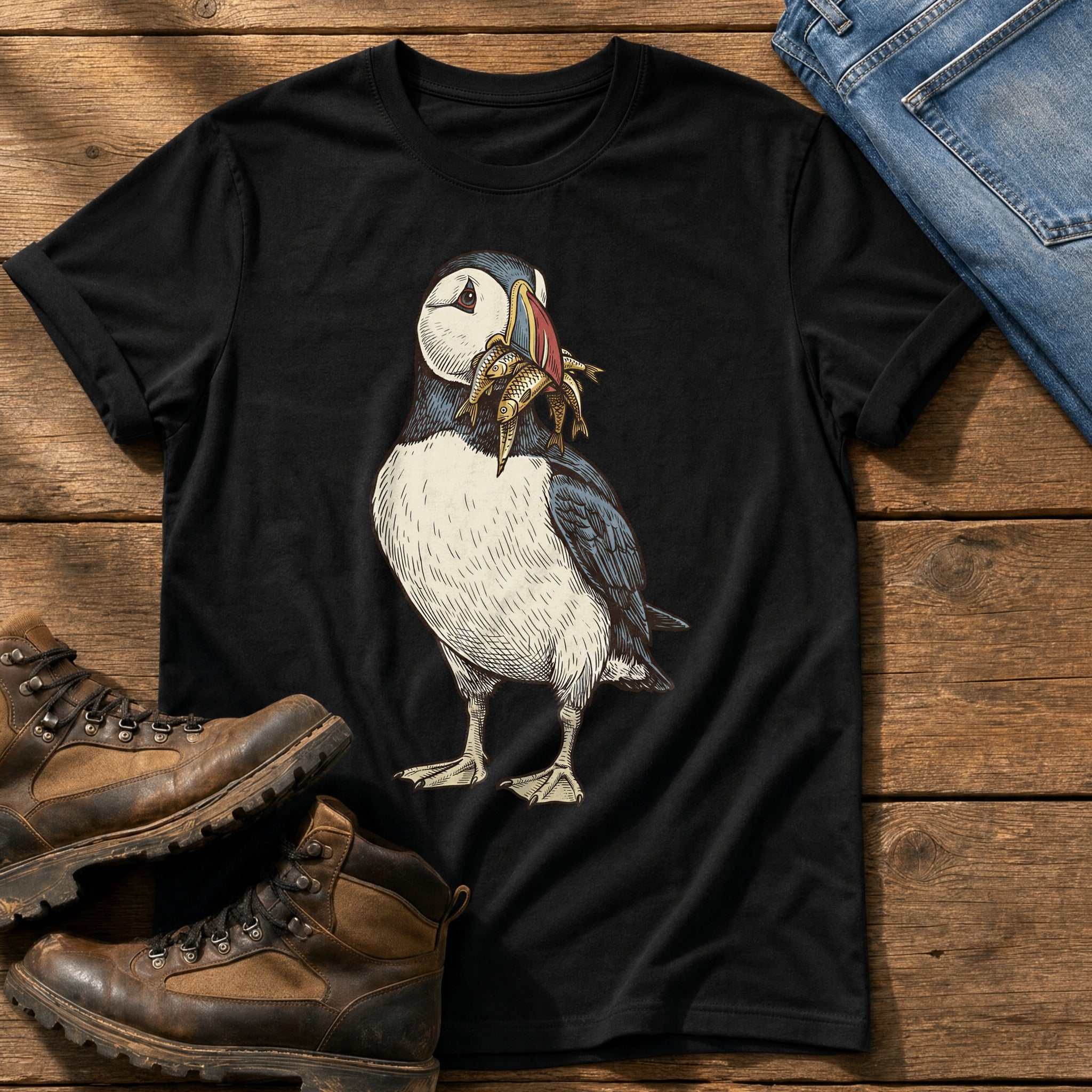 Puffin And Fish 12 — Black Comfort Colors tee