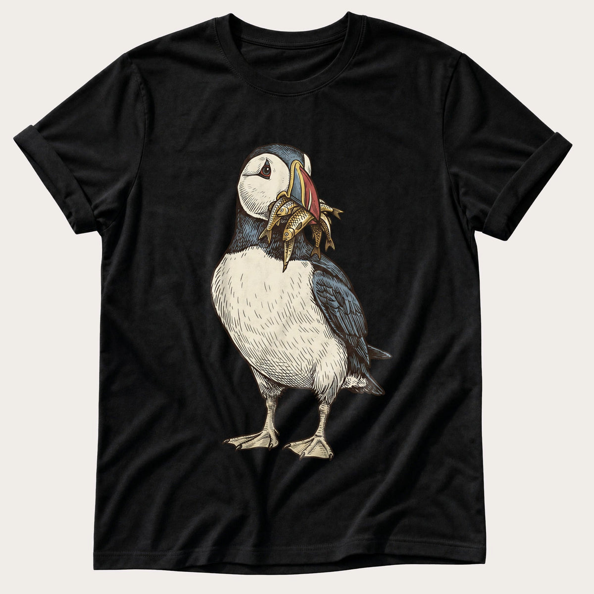 Puffin And Fish 12 — Black Comfort Colors tee