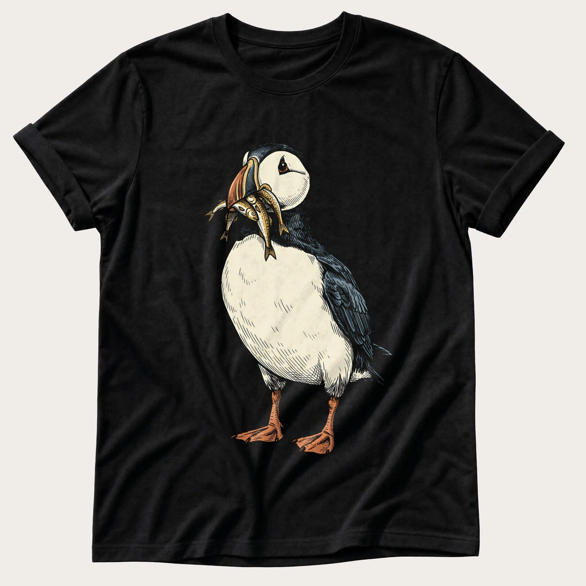 Puffin And Fish 22 — Black Comfort Colors tee