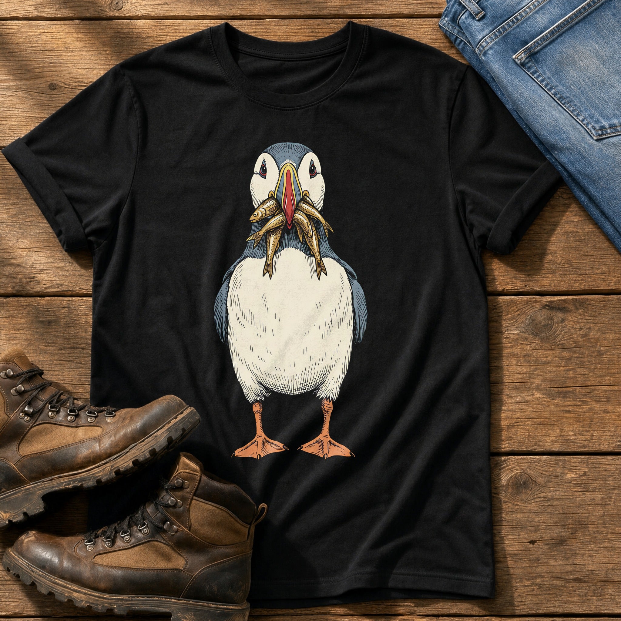 Puffin And Fish 7 — Black Comfort Colors tee