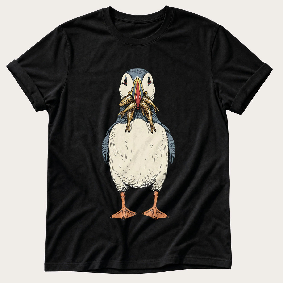 Puffin And Fish 7 — Black Comfort Colors tee