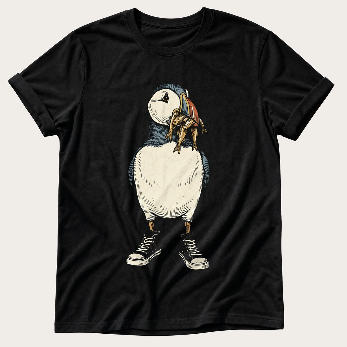 Puffin And Fish 98 — Black Comfort Colors tee