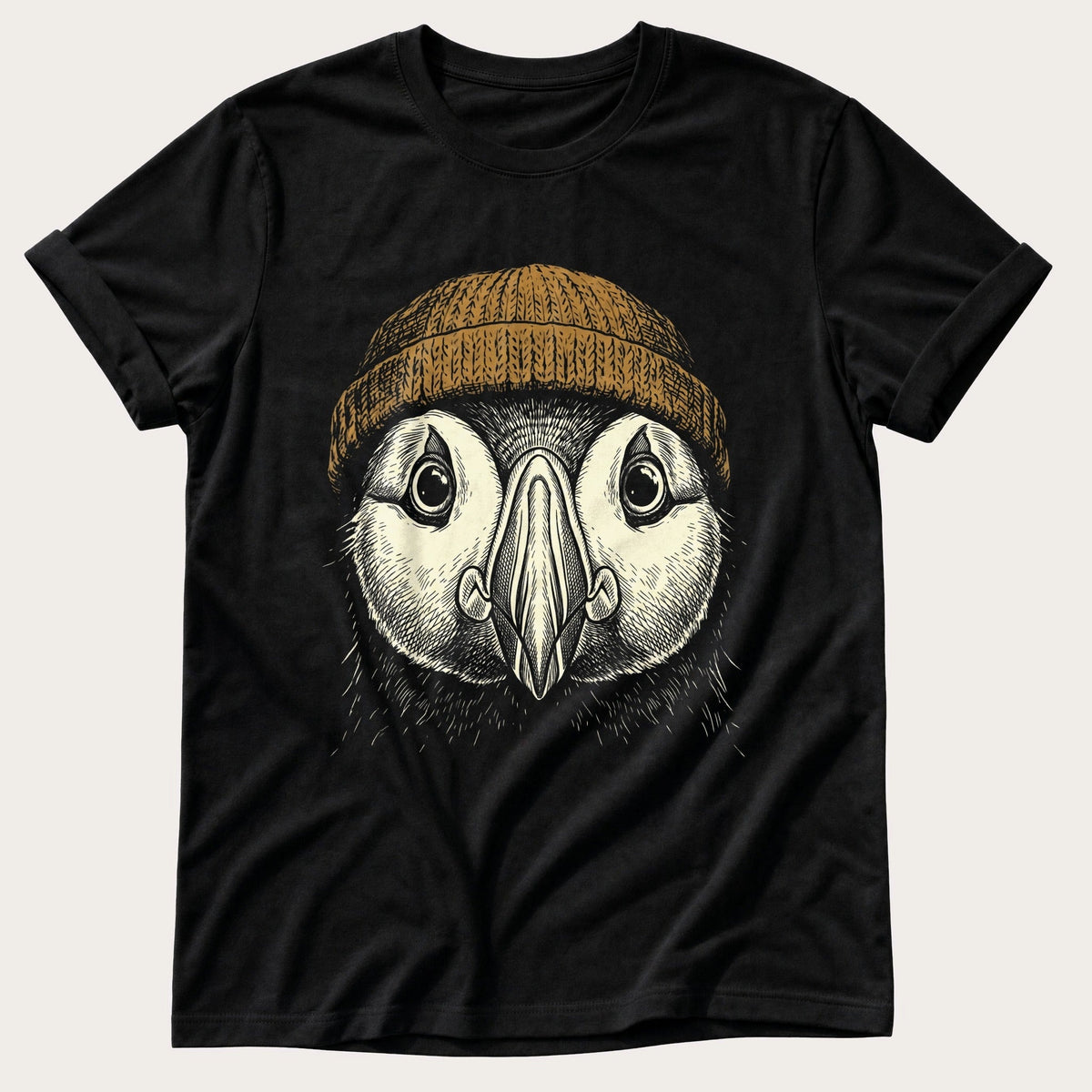 Puffin Beanie 12 — Black Comfort Colors tee