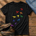 Rainbow birds — Black Comfort Colors tee