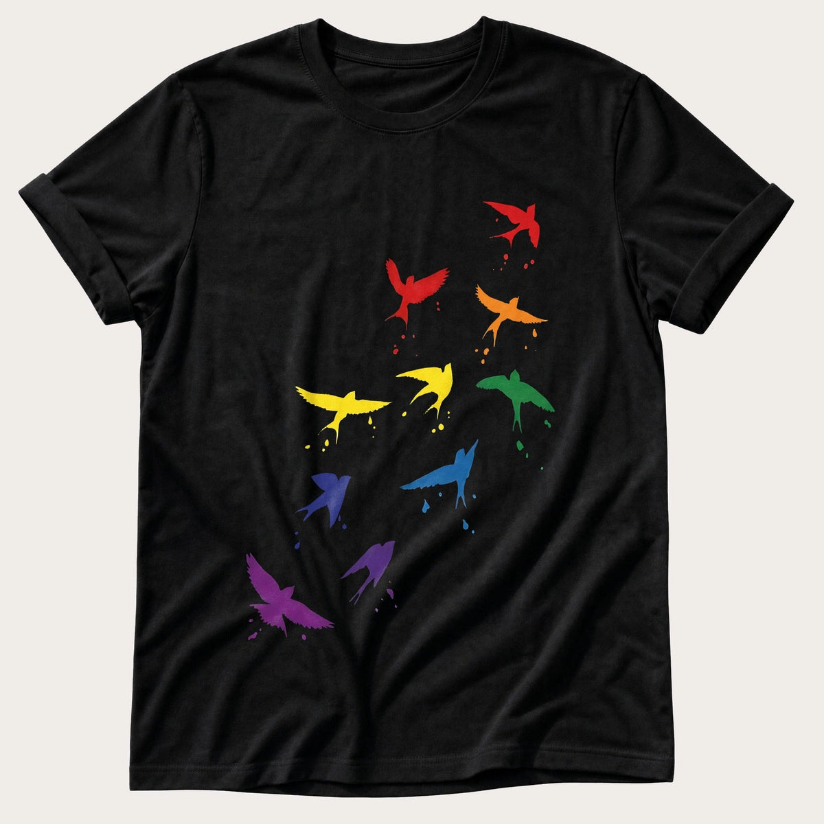 Rainbow birds — Black Comfort Colors tee