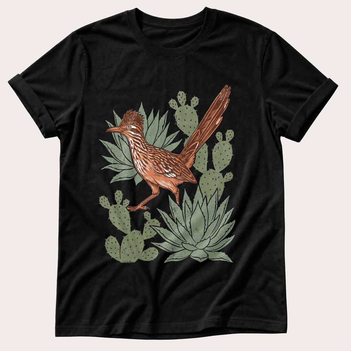 Roadrunner & Cactus — Black Comfort Colors tee