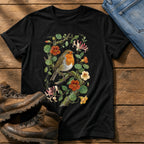 Robin & Nasturtiums — Black Comfort Colors tee
