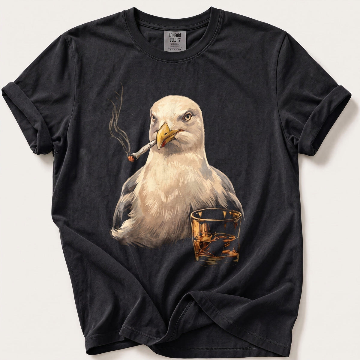 Seagull Nightcap — Black Comfort Colors tee