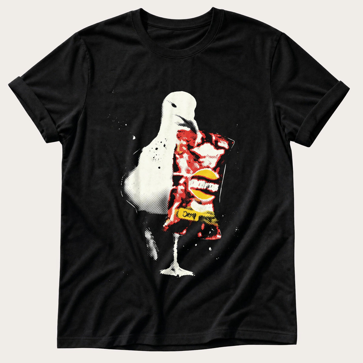 Seagull With Crisps 12 — Black Comfort Colors tee