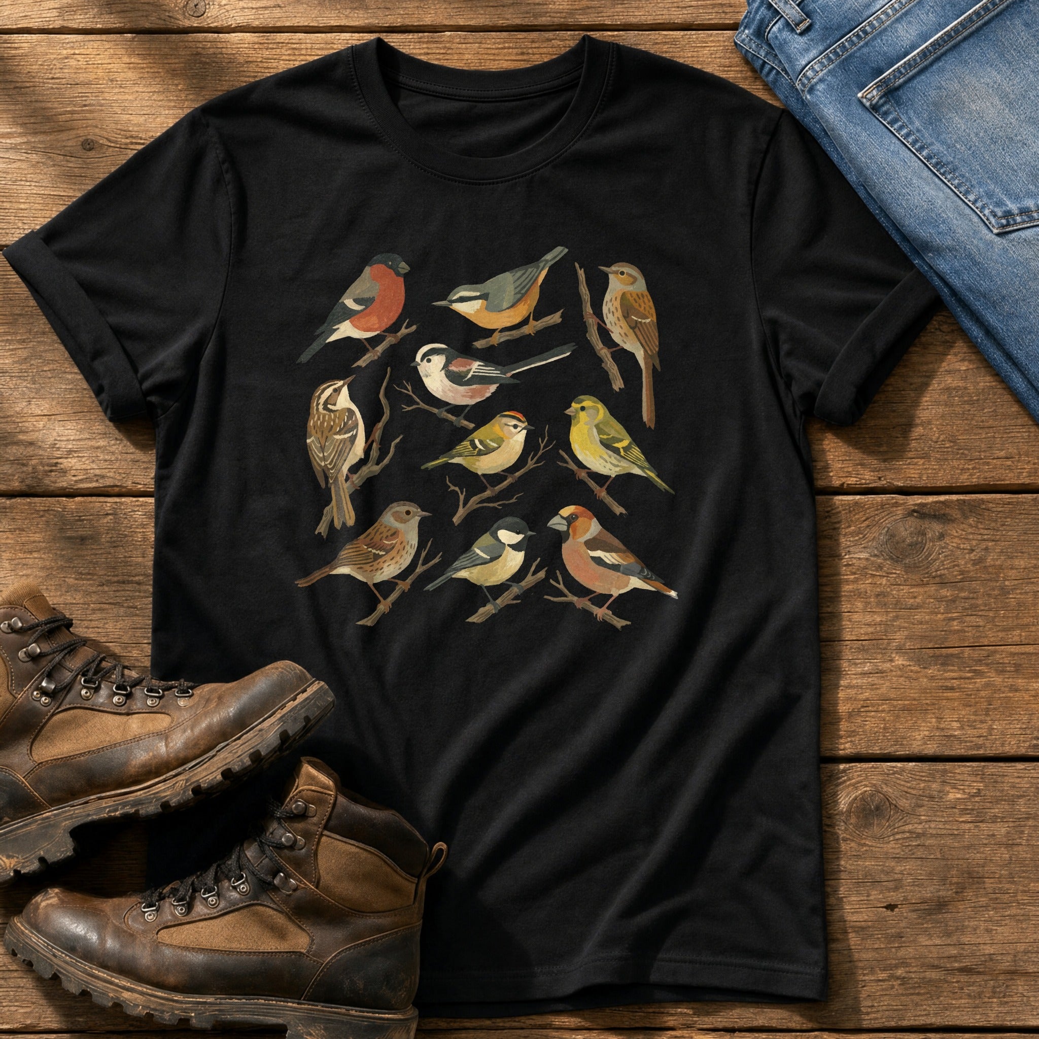 Small Wild Bird Flock — Black Comfort Colors tee