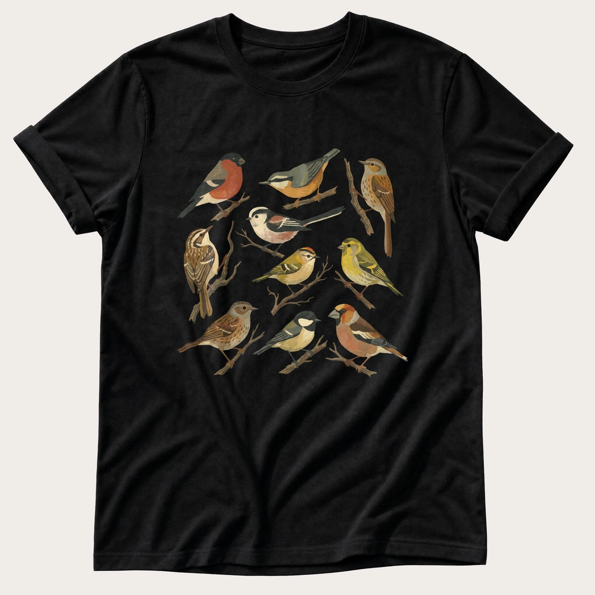 Small Wild Bird Flock — Black Comfort Colors tee