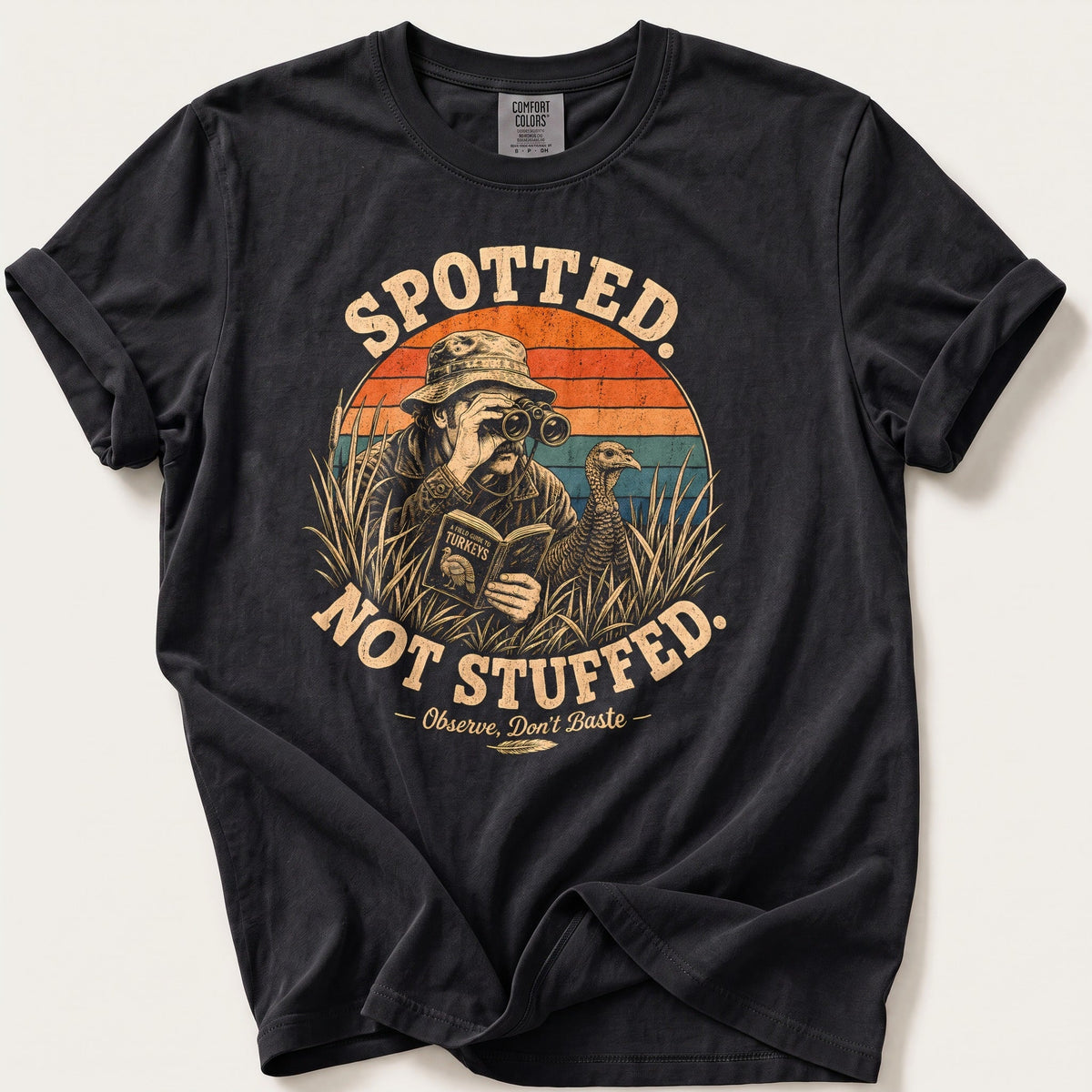 Spotted Not Stuffed Sunset — Black Comfort Colors tee