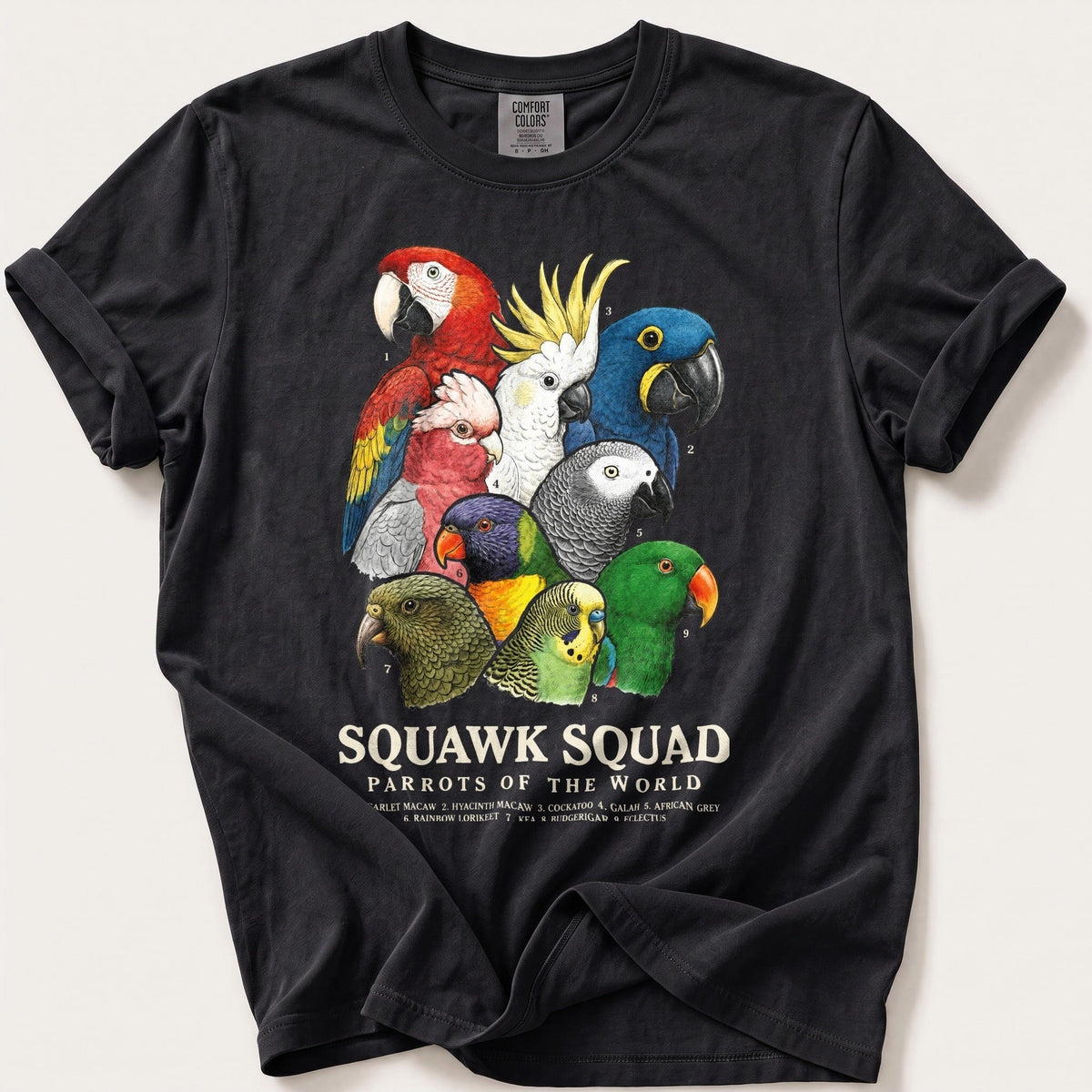 Squawk Squad — Black Comfort Colors tee