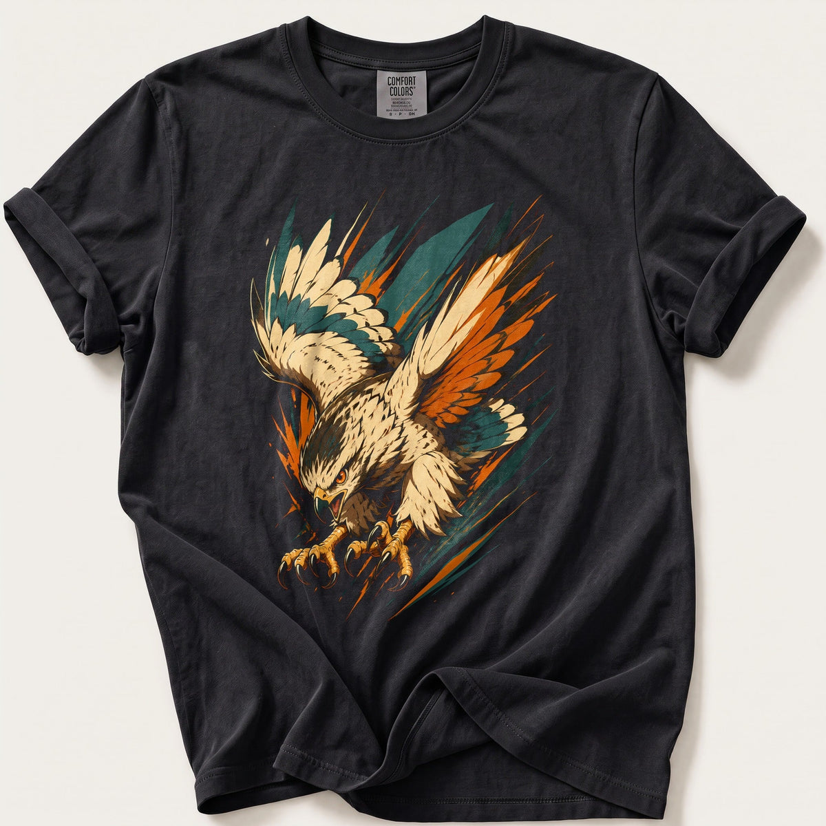 Striking Hawk — Black Comfort Colors tee