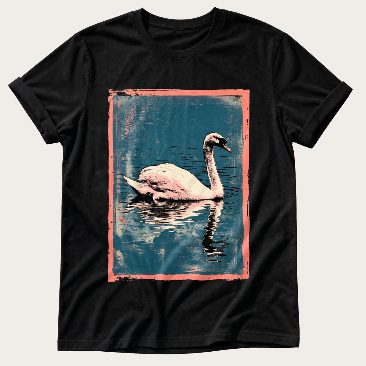 Swan On Still Water — Black Comfort Colors tee