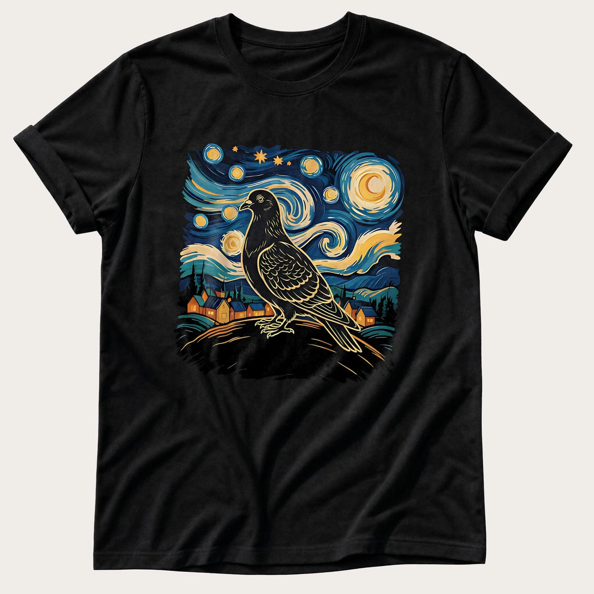 Van Gough Pigeon — Black Comfort Colors tee