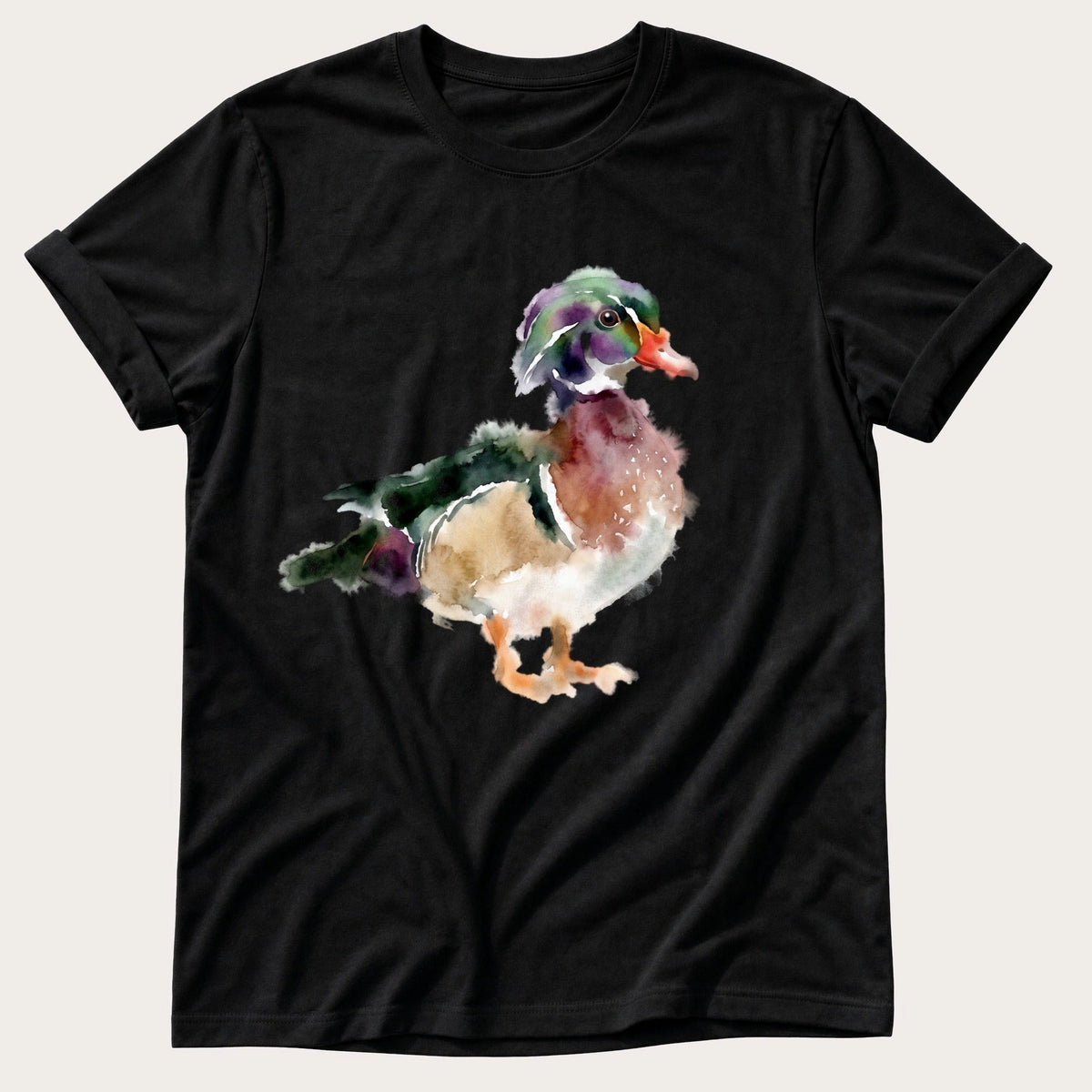 Watercolour Wood Duck — Black Comfort Colors tee