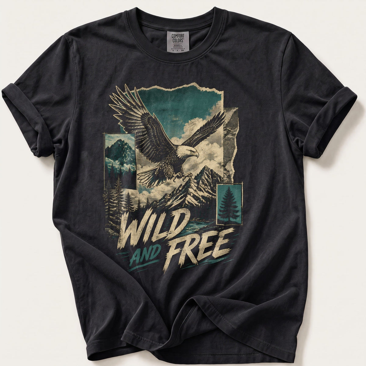 Wild And Free Eagle — Black Comfort Colors tee