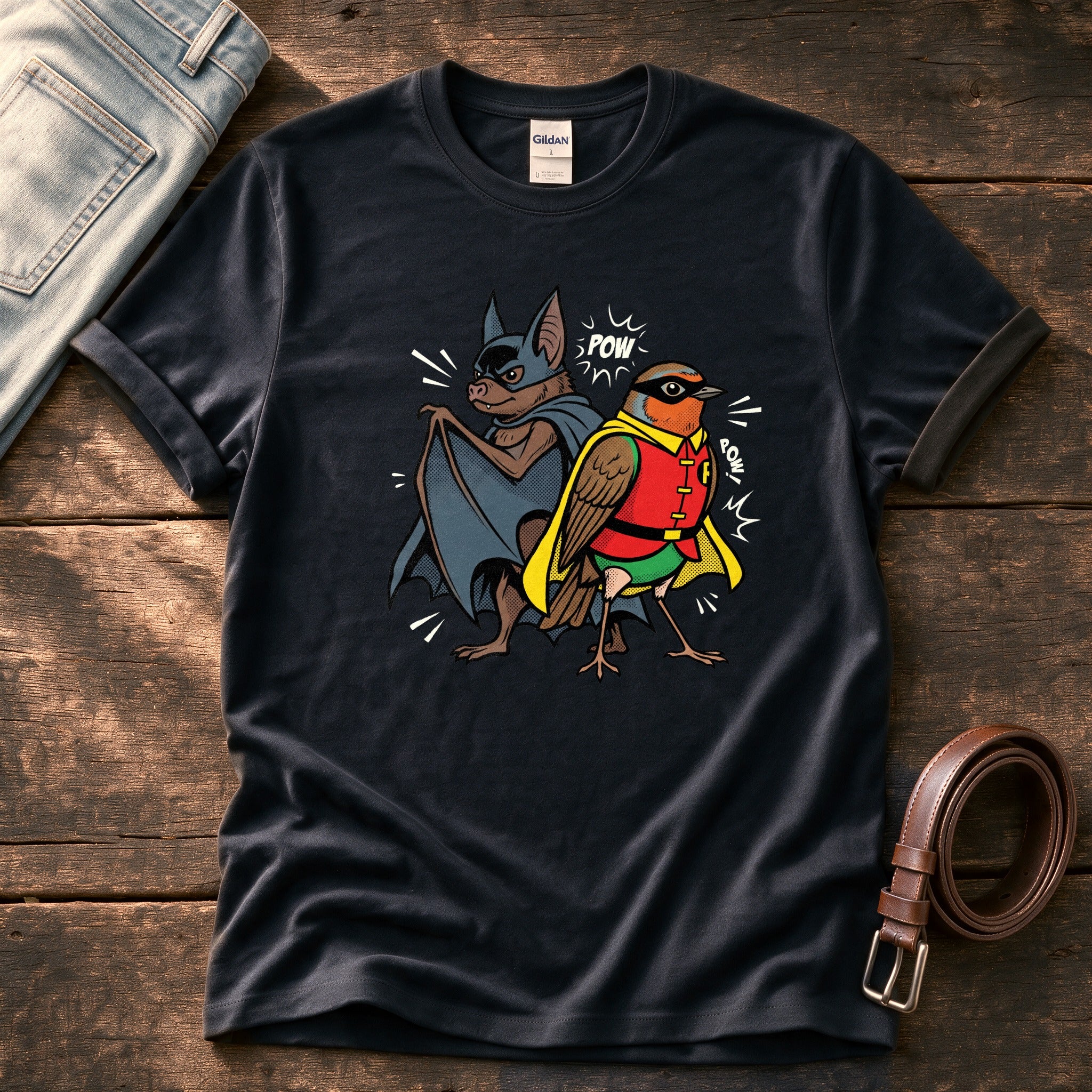 Bat N Robin 44 — Black Comfort Colors tee