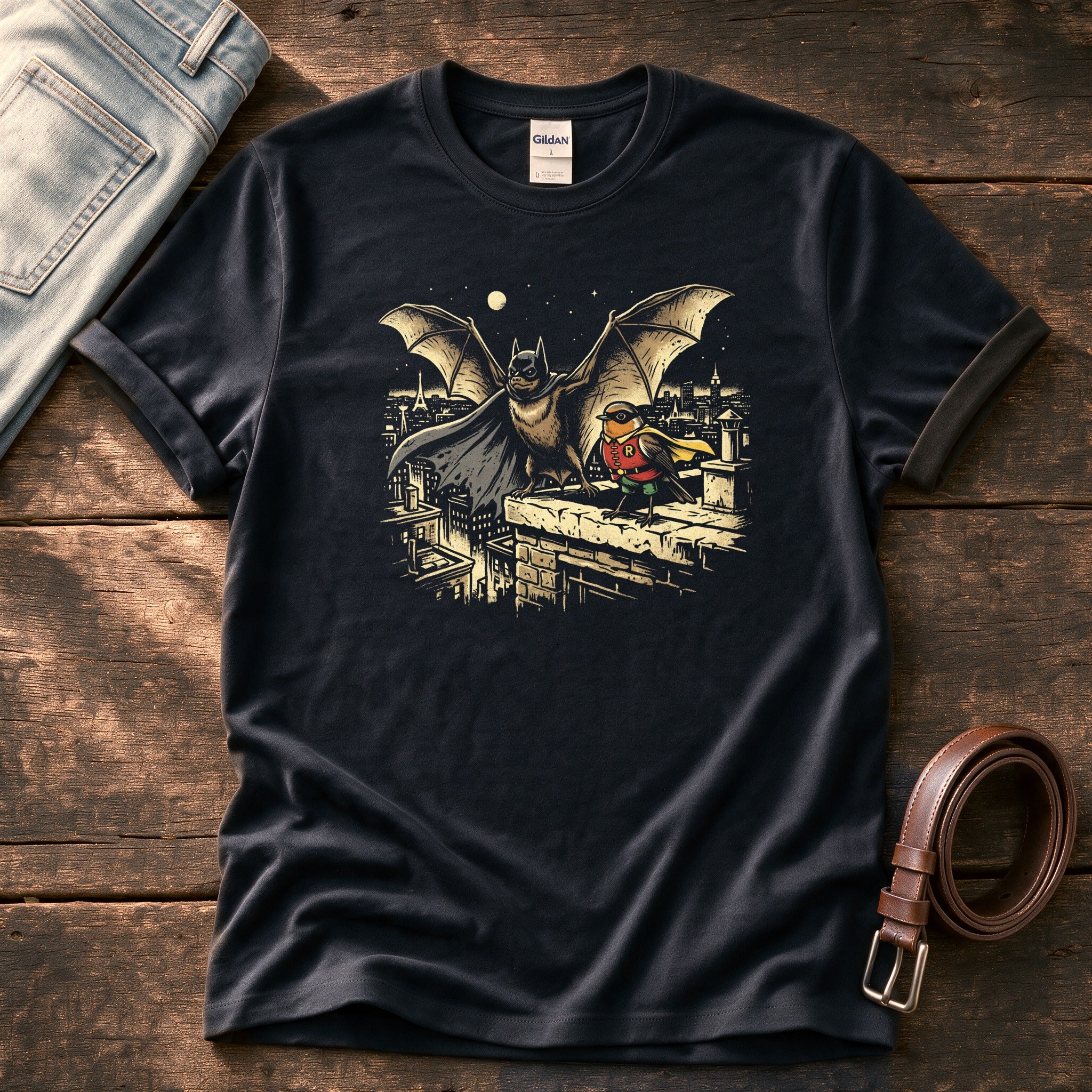 Bat N Robin 7 — Black Comfort Colors tee