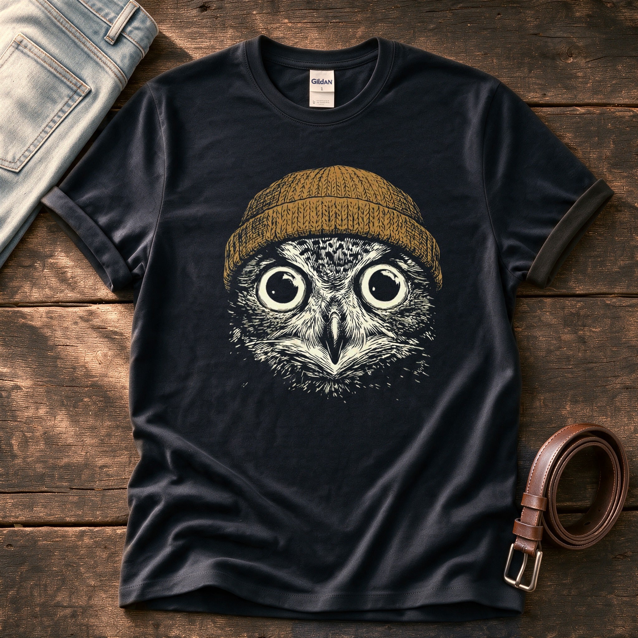 Beanie Owl 6 — Black Comfort Colors tee