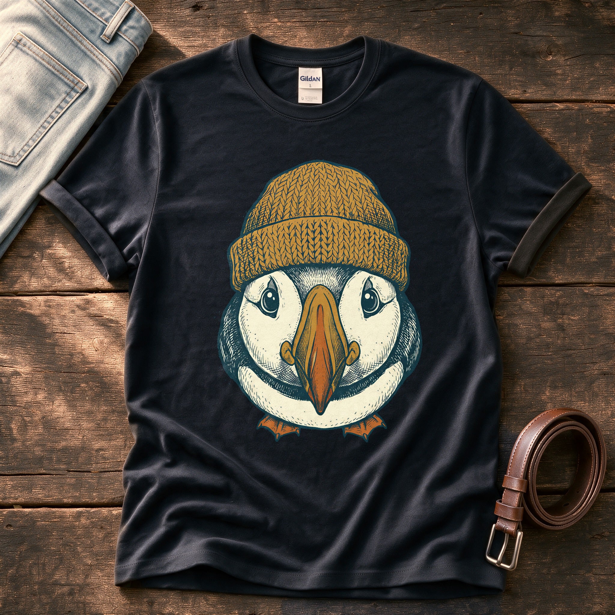 Beanie Puffin 6 — Black Comfort Colors tee