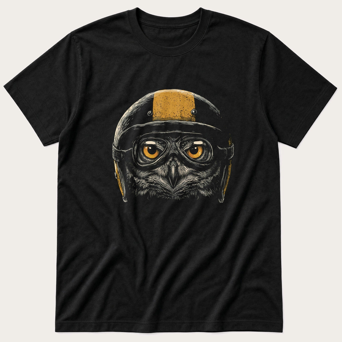 Biker Owl 6 — Black T-Shirt