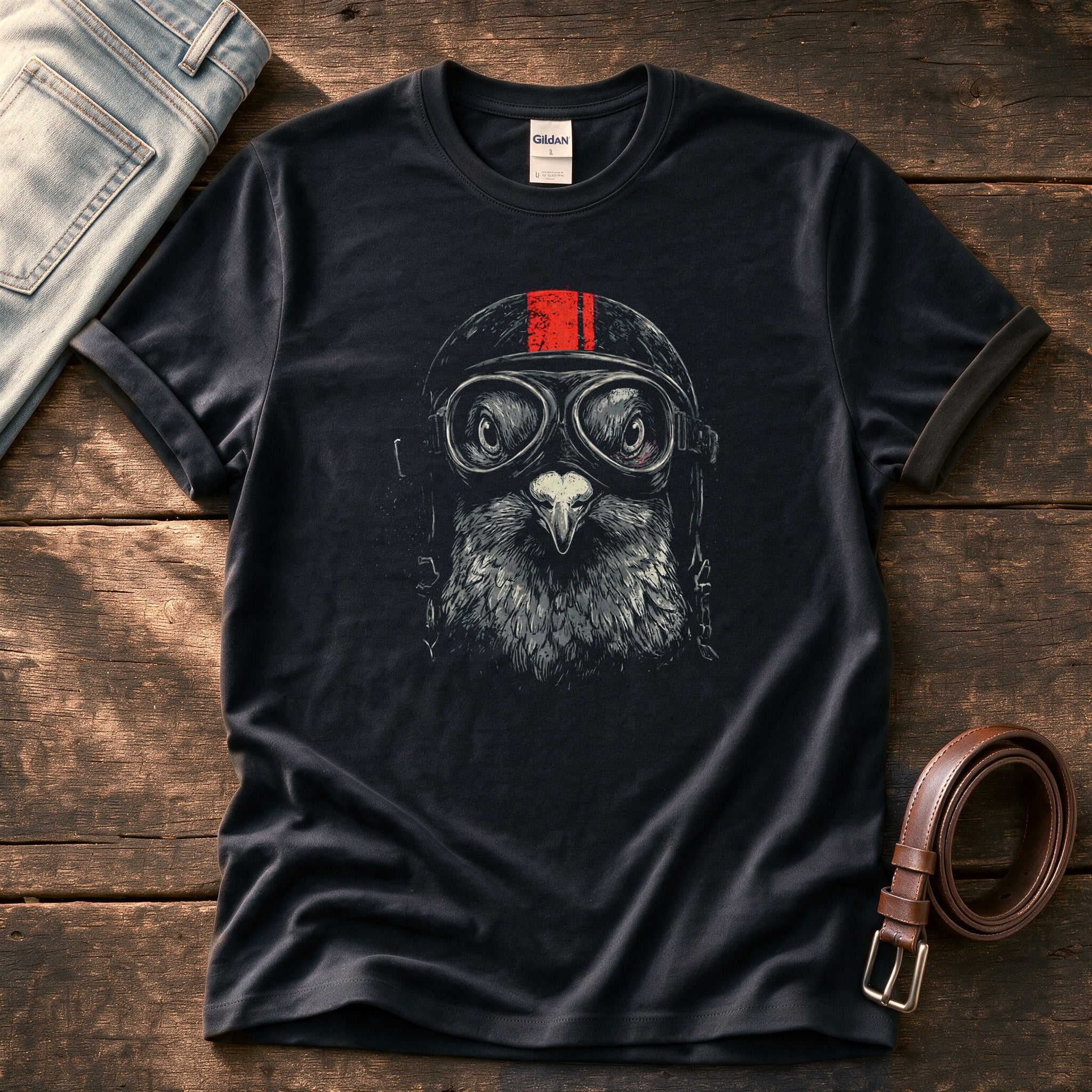 Biker Pigeon 7 — Black Comfort Colors tee