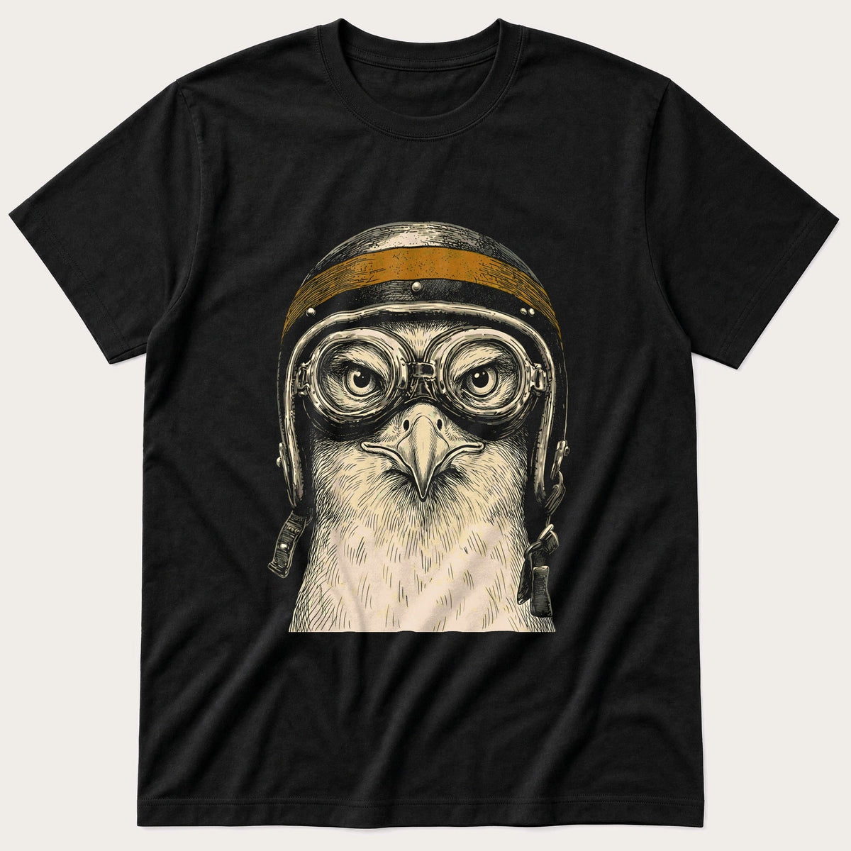 Biker Seagull 9 — Black T-Shirt