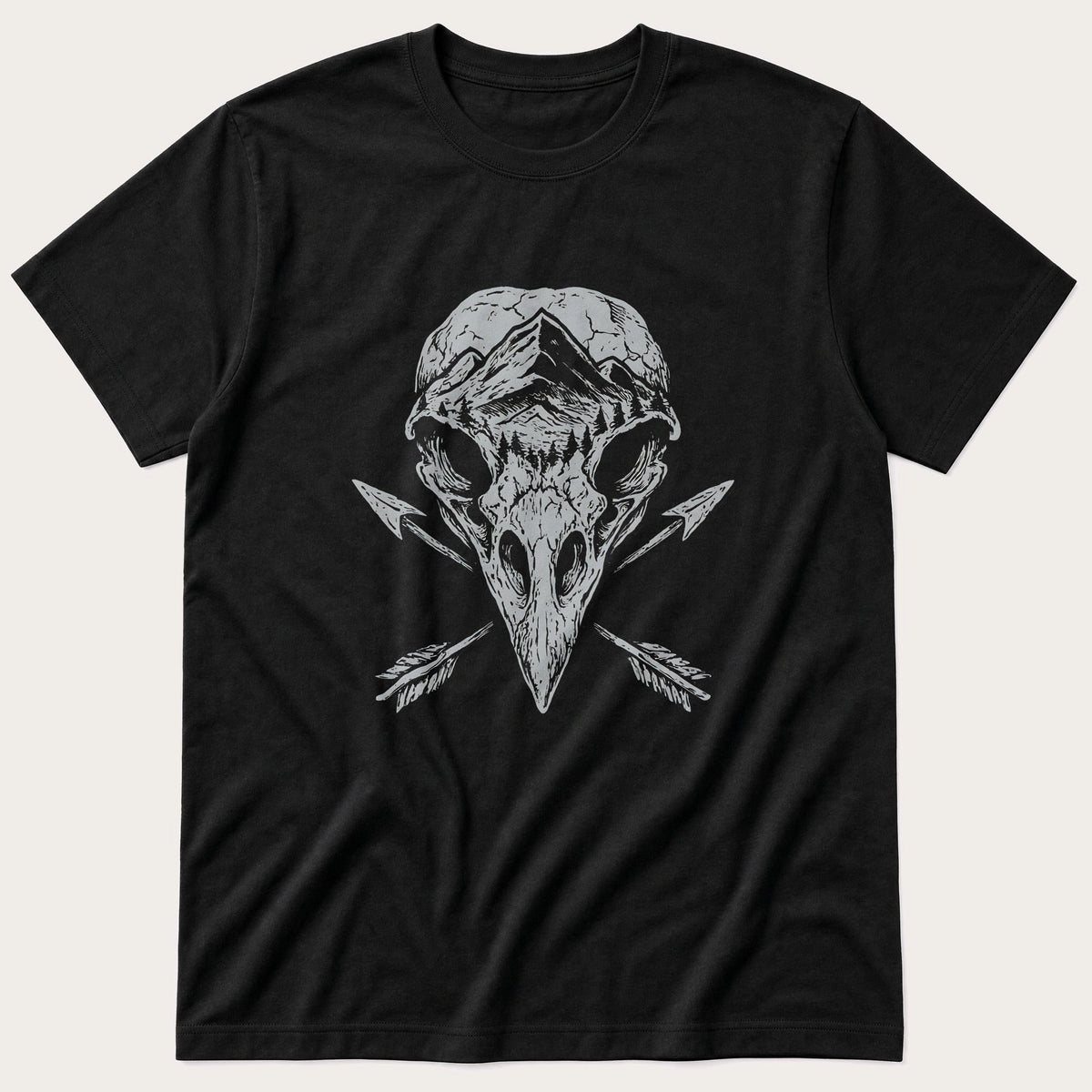 Bird Skull And Arrows — Black T-Shirt