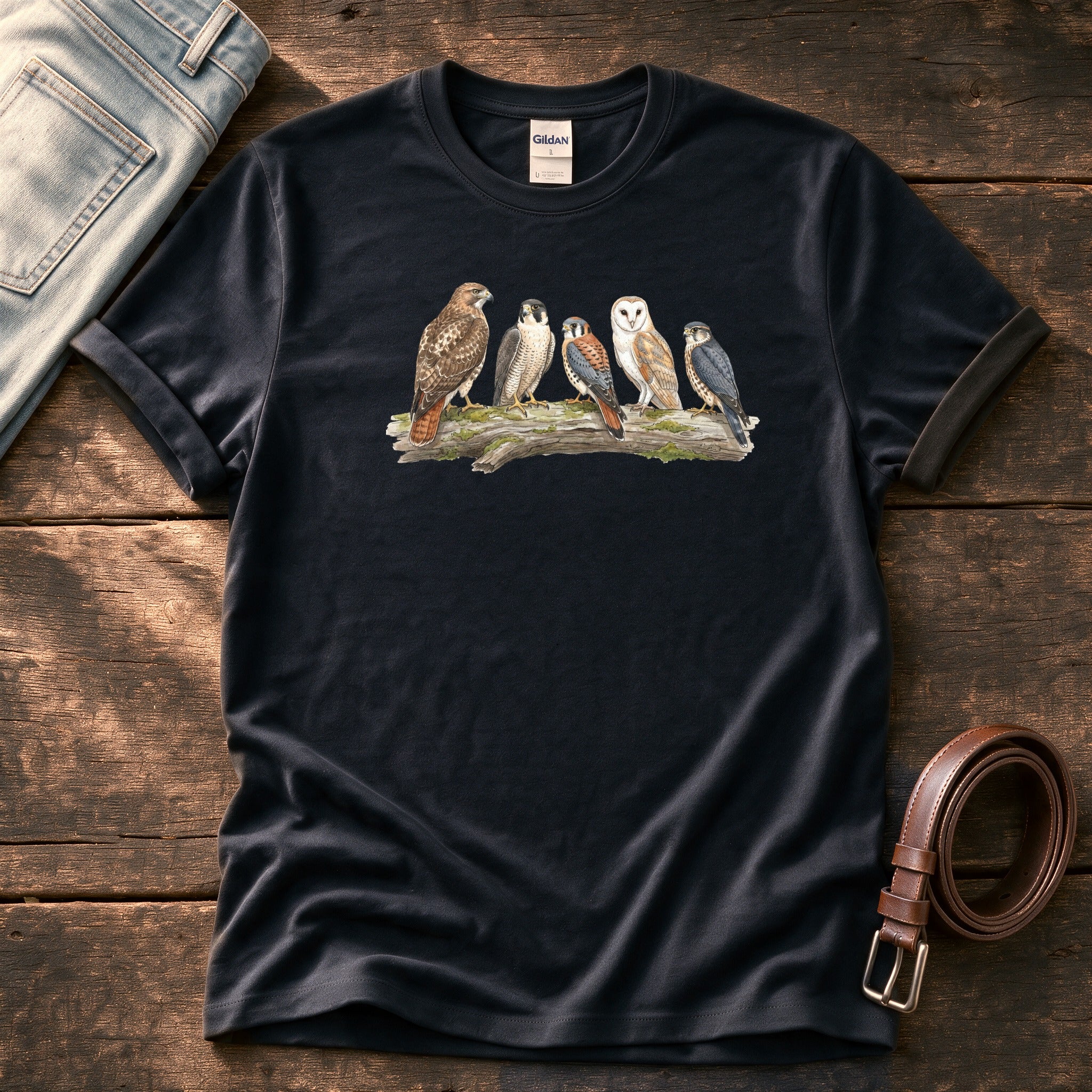 Birds Of Prey On Branch 1 — Black Comfort Colors tee