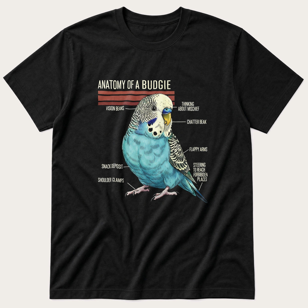 Budgie Anatomy — Black T-Shirt