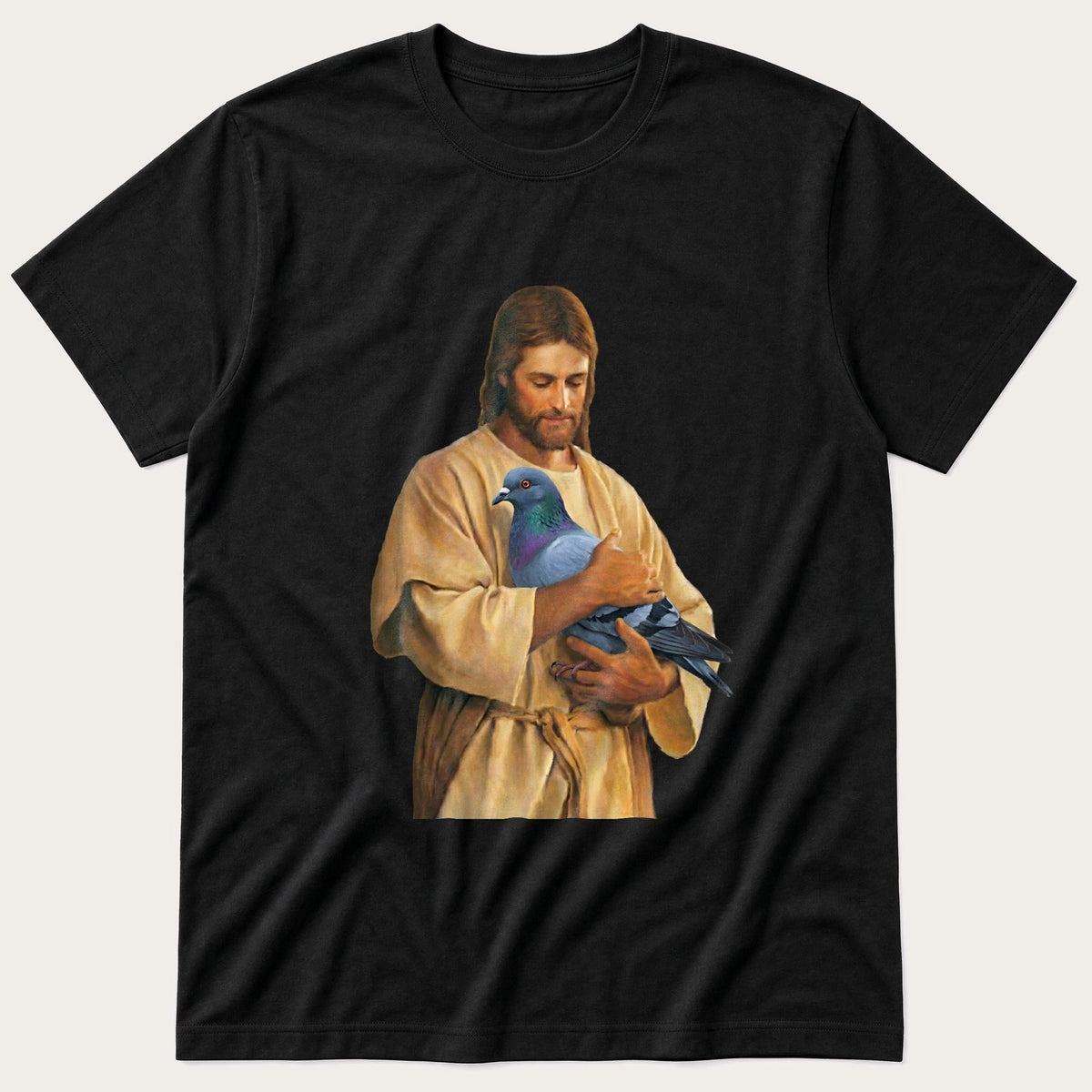 Christ With Pigeon 4 — Black T-Shirt