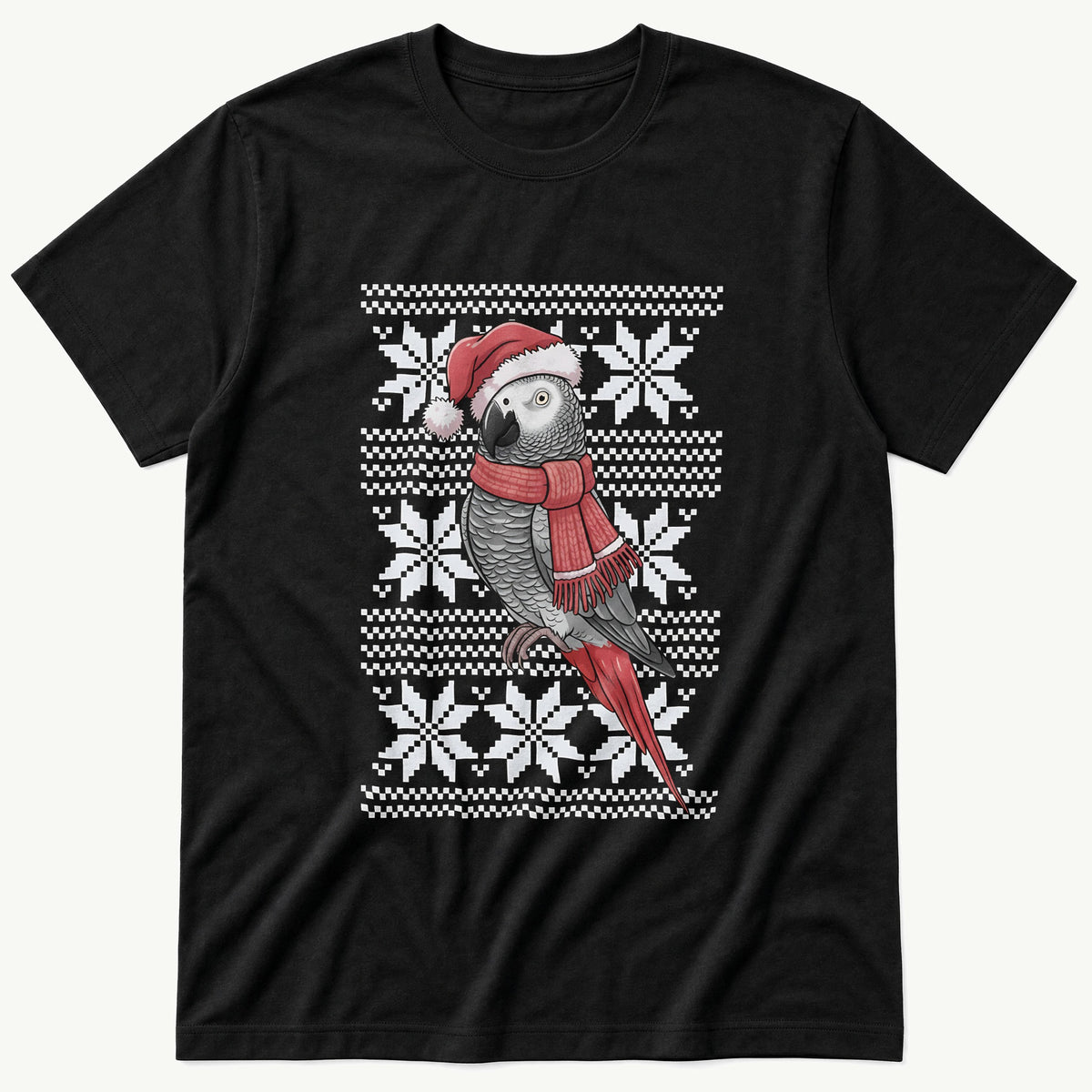 Christmas African Grey Sweater — Black T-Shirt