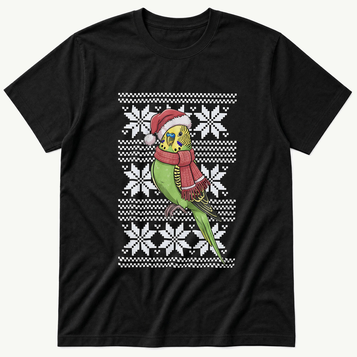 Christmas Budgie Sweater — Black T-Shirt