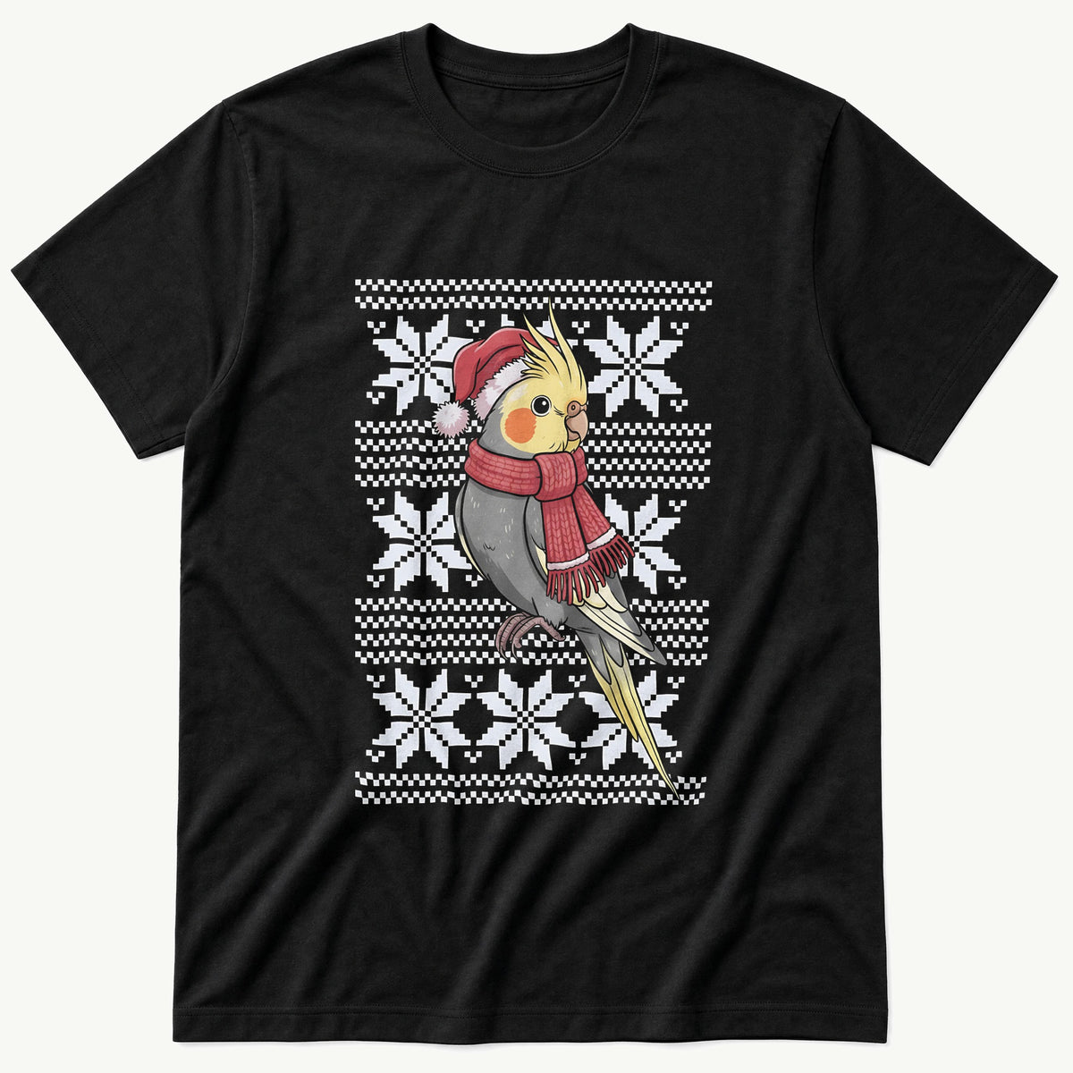 Christmas Cockatiel Sweater — Black T-Shirt
