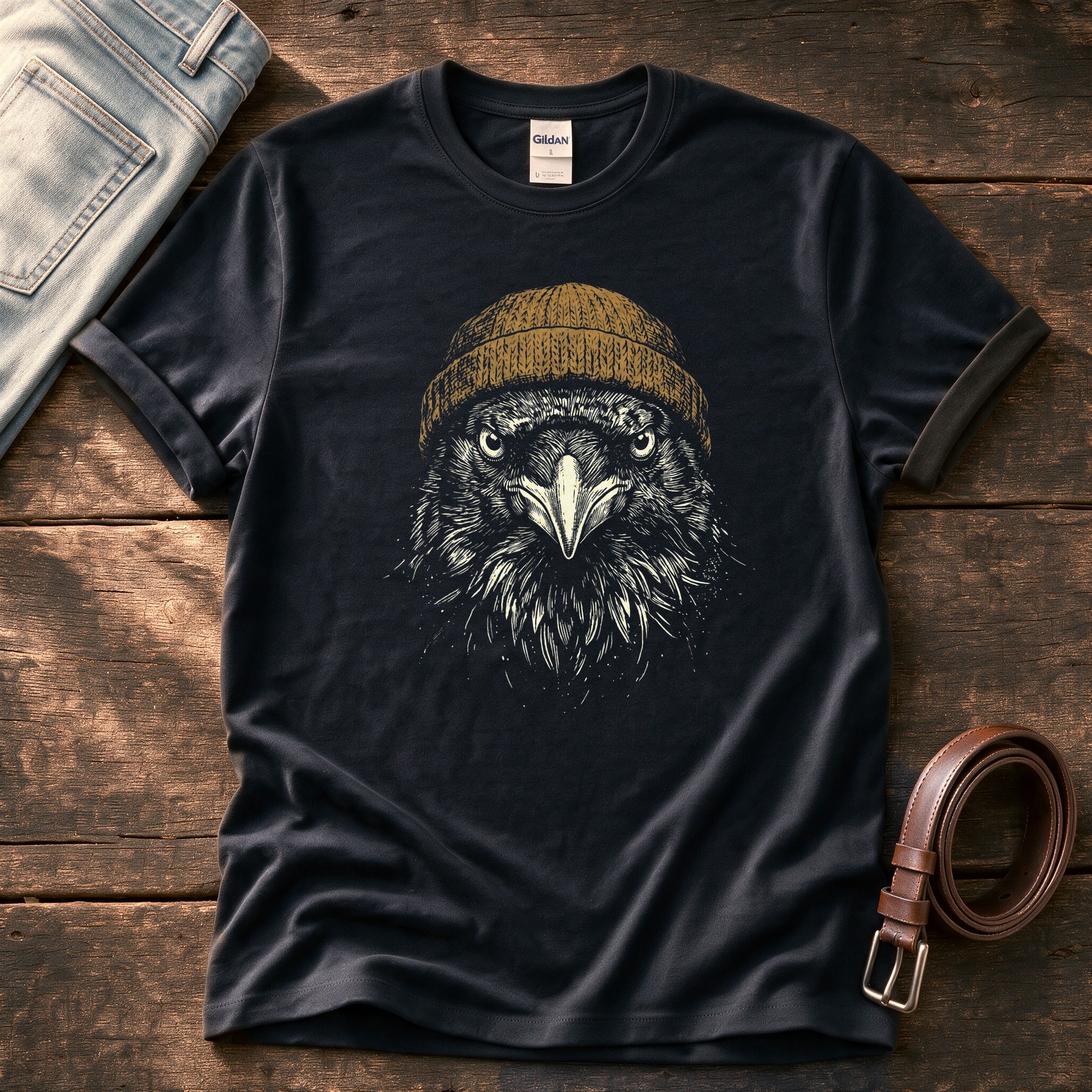 Crow Beanie 8 — Black Comfort Colors tee