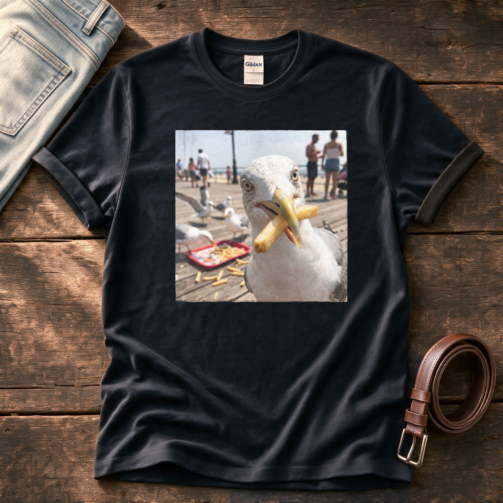 Disaster Seagull 2 — Black Comfort Colors tee