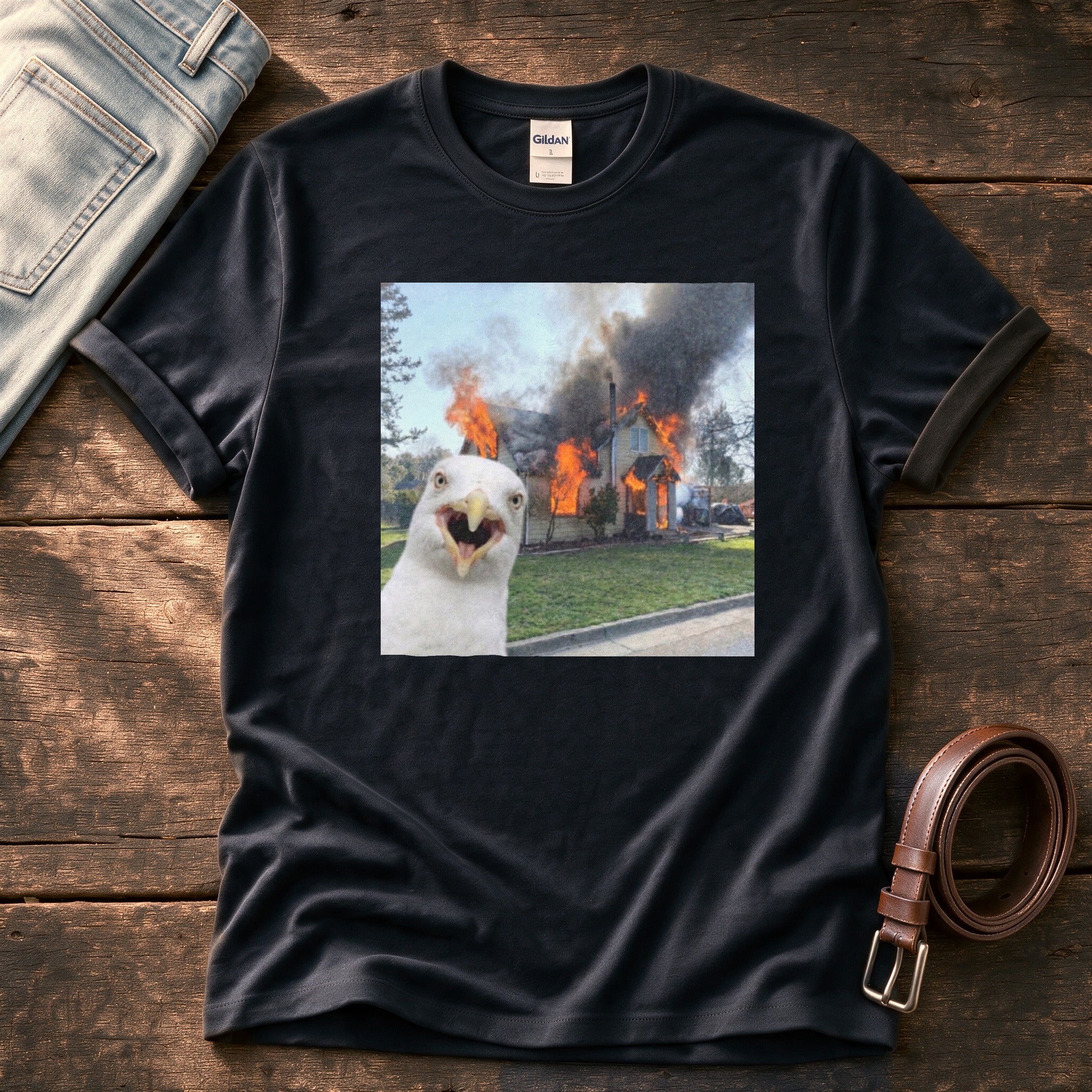 Disaster Seagull 4 — Black Comfort Colors tee