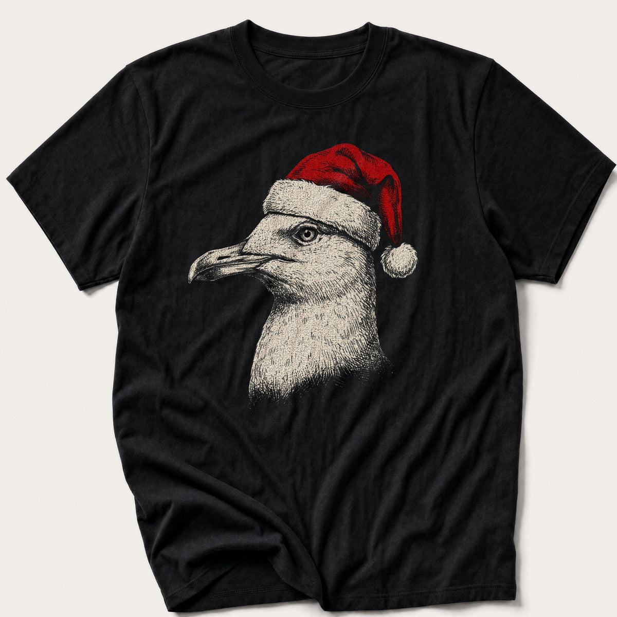 Etched Santa Seagull — Black T-Shirt