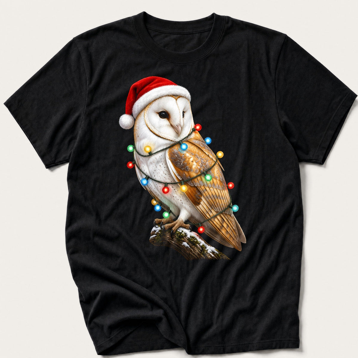 Fairy Light Barn Owl — Black T-Shirt
