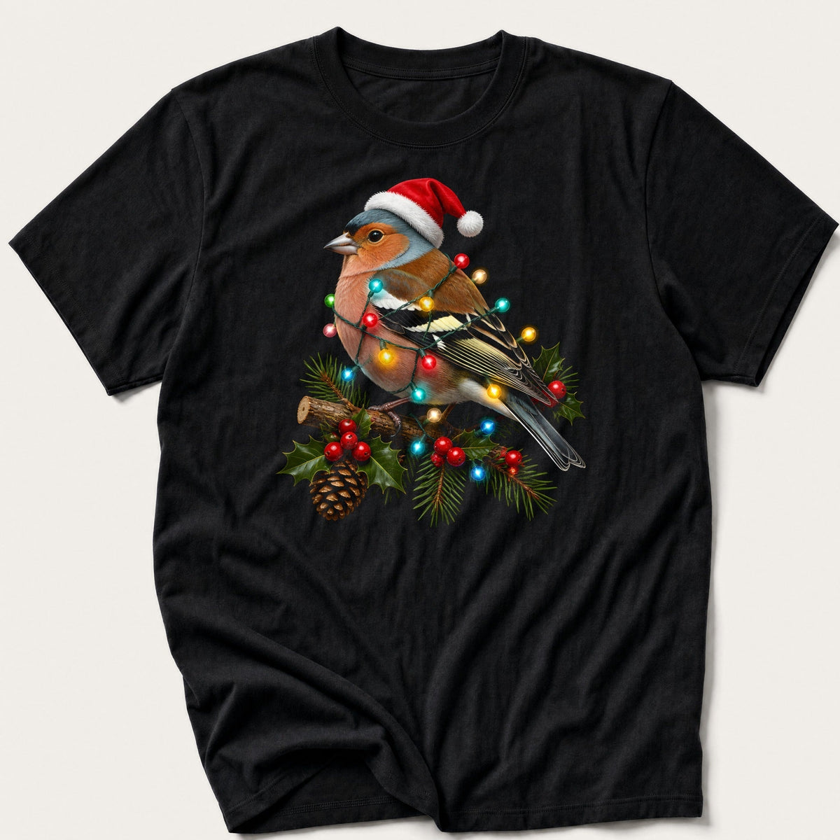 Fairy Light Chaffinch — Black T-Shirt