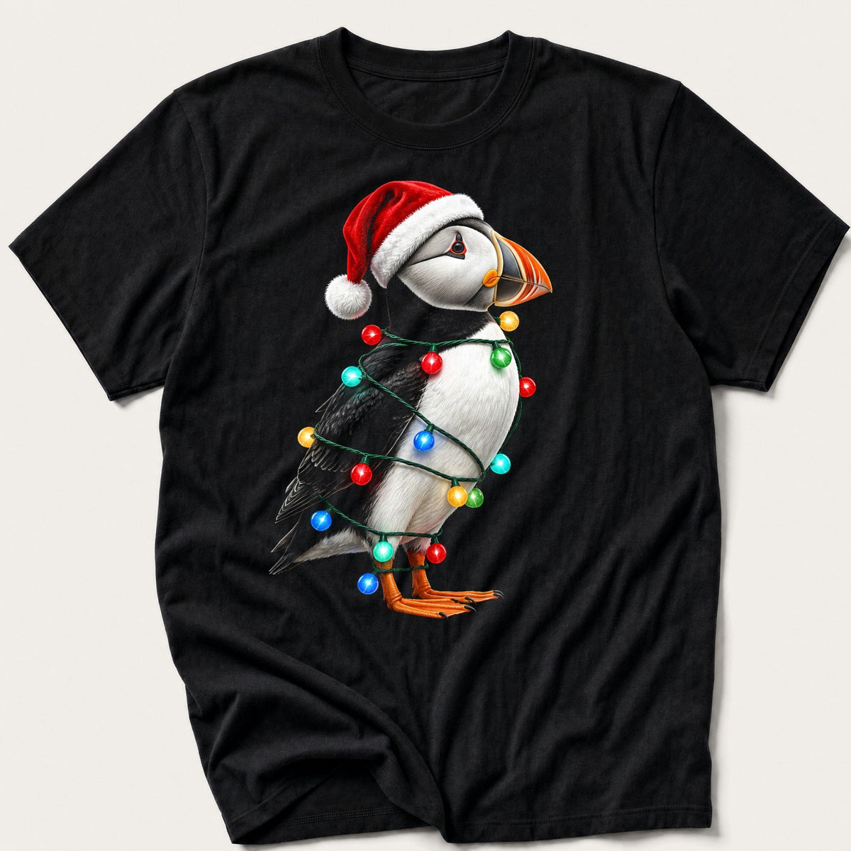 Fairy Light Puffin — Black T-Shirt