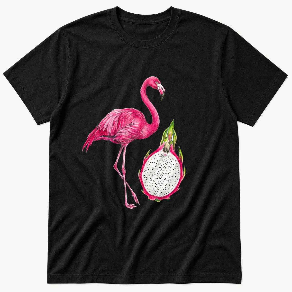 Flamingo Dragon Fruit — Black T-Shirt