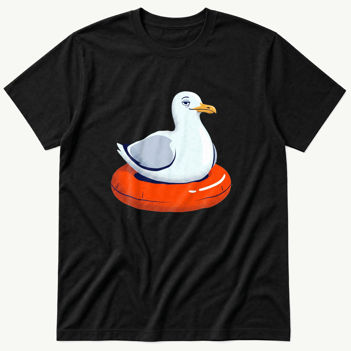 Floatie Seagull — Black T-Shirt