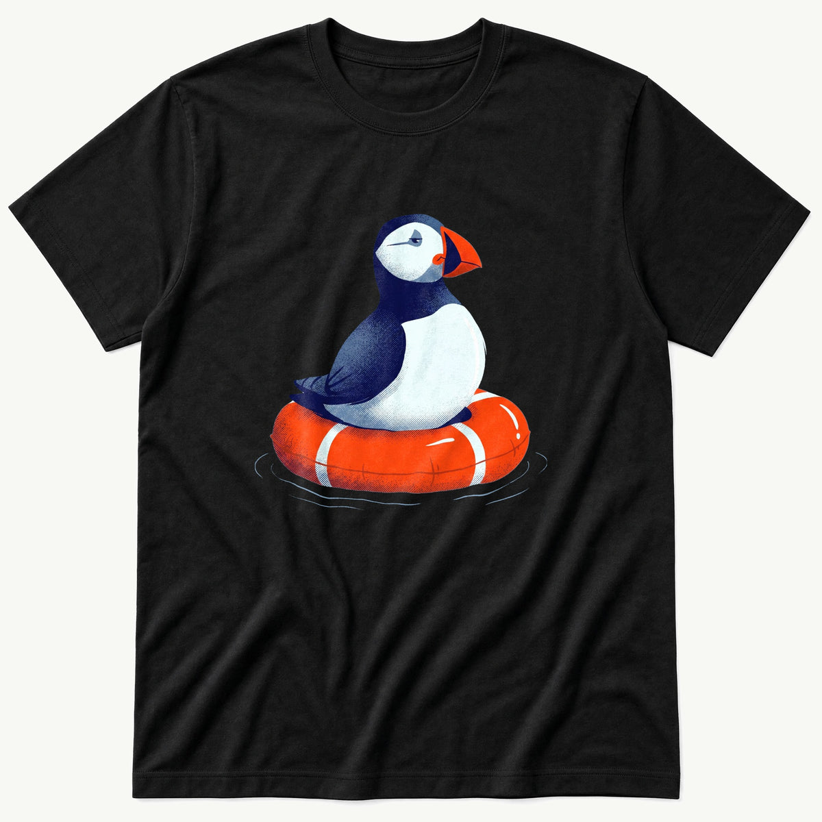 Floaty Puffin — Black T-Shirt