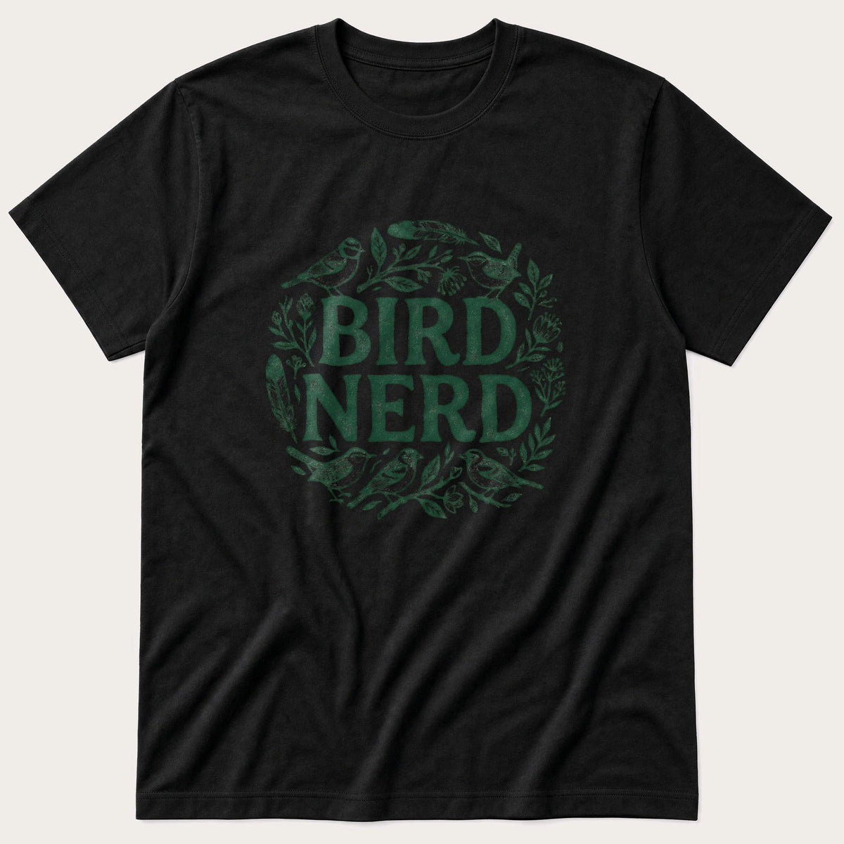 Floral Bird Nerd — Black T-Shirt